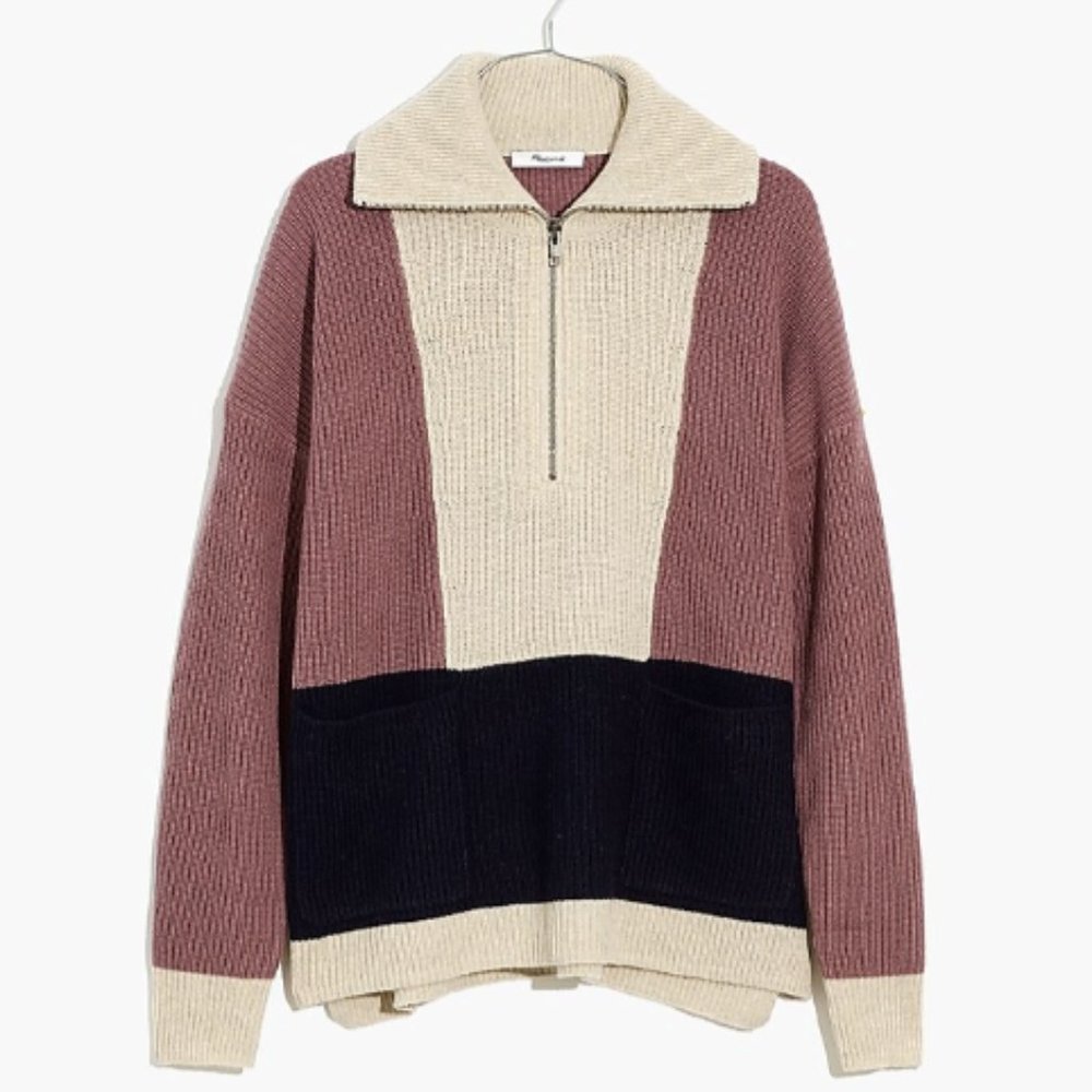Madewell Glenbrook Half-Zip Pullover Sweater in Colorblock